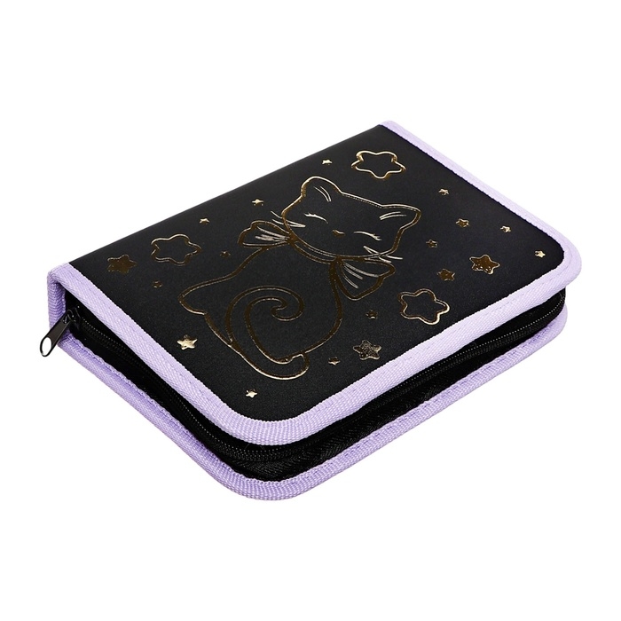 Пенал 1 секция, 140 х 200 х 40 мм, 2 откидные планки, тканевый, Hatber Пенал 1 секция, 140 х 200 х 40 мм, 2 откидные планки, тканевый, Hatber "Звездный котик" (3D рисунок с эффектом металлика)