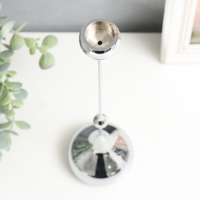 Подсвечник металл на 1 свечу "Капля воды - низ" серебро 8,5х8,5х31 см