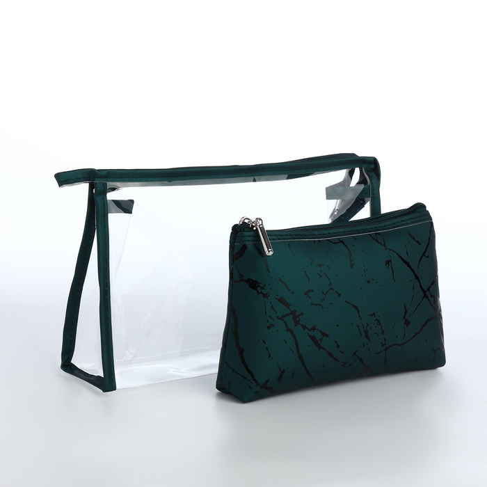 Набор косметичек 2 в 1 на молнии, цвет зелёный Набор косметичек 2 в 1 на молнии, цвет зелёный