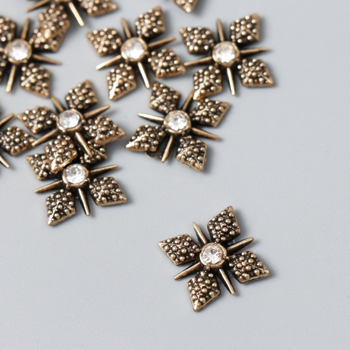 Декор для творчества металл, стразы Декор для творчества металл, стразы "Цветок с лучами" набор 10 шт бронза 1,2х1,2 см
