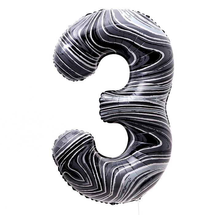 Шар фольгированный 40" &laquo;Цифра 3&raquo;, чёрный мрамор