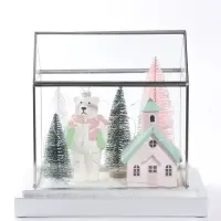 Фигура с подсветкой &laquo;Белый мишка у домика с елями&raquo;, 24.5&times;17&times;22.5 см, стекло