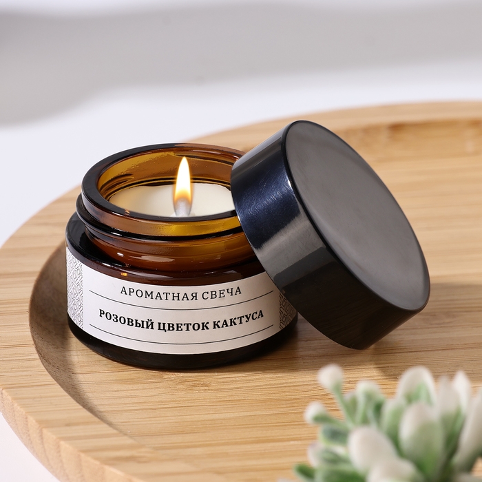 Свеча ароматическая в банке  Свеча ароматическая в банке "Розовый цветок кактуса", 12 гр