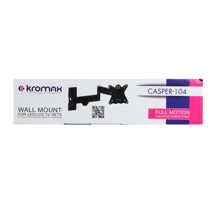 Кронштейн Kromax CASPER-104, для ТВ, наклонно-поворотный, 10-32 Кронштейн Kromax CASPER-104, для ТВ, наклонно-поворотный, 10-32", 57-410 мм от стены, черный