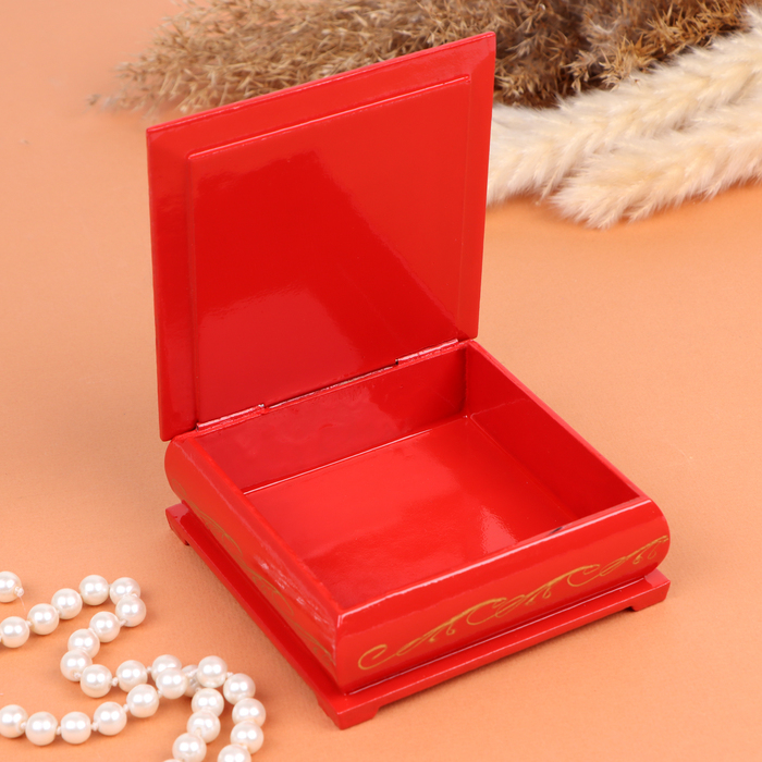 Шкатулка «Цветы в вазе», красная, 10х10 см, лаковая миниатюра Шкатулка «Цветы в вазе», красная, 10х10 см, лаковая миниатюра