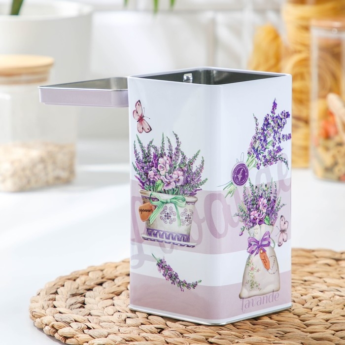 Банка с крышкой для сыпучих продуктов «Лаванда-3», 1,2 л, 9×16,5 см, прямоугольная