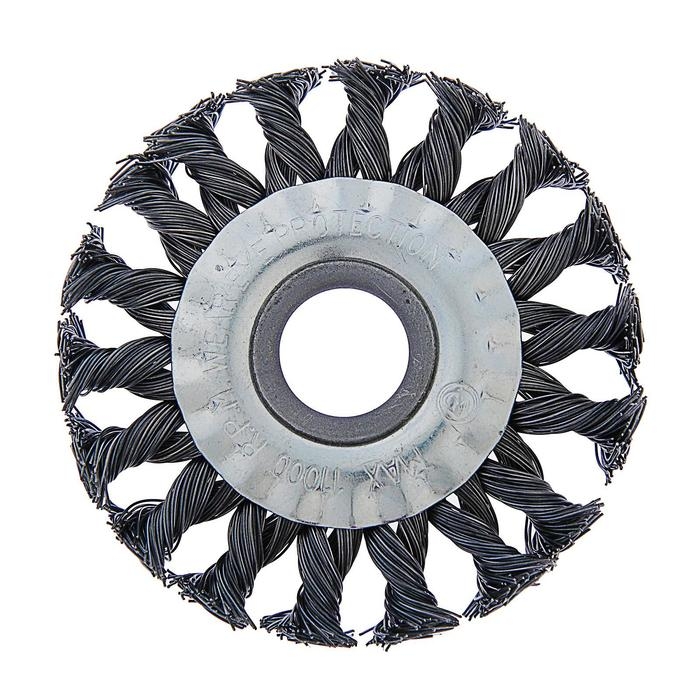 Щетка металлическая для УШМ ТУНДРА, крученая проволока, плоская, посадка 22 мм, 100 мм Щетка металлическая для УШМ ТУНДРА, крученая проволока, плоская, посадка 22 мм, 100 мм