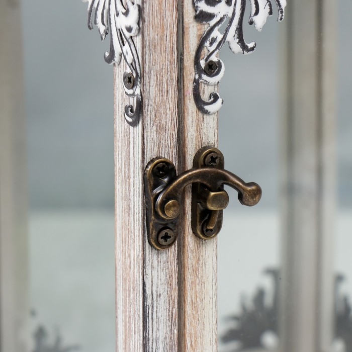 Подсвечник дерево "Фонарь узоры в уголках" состаренный н-р 2 шт 34,5х15,5х15,5 53х25х25 см