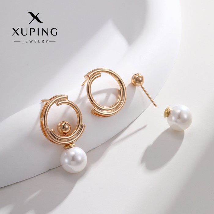 Серьги с жемчугом XUPING модерн, цвет белый в золоте Серьги с жемчугом XUPING модерн, цвет белый в золоте