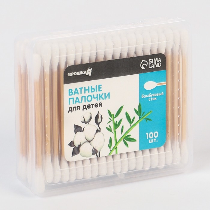 Ватные палочки, коробка 100 шт., бамбук Ватные палочки, коробка 100 шт., бамбук