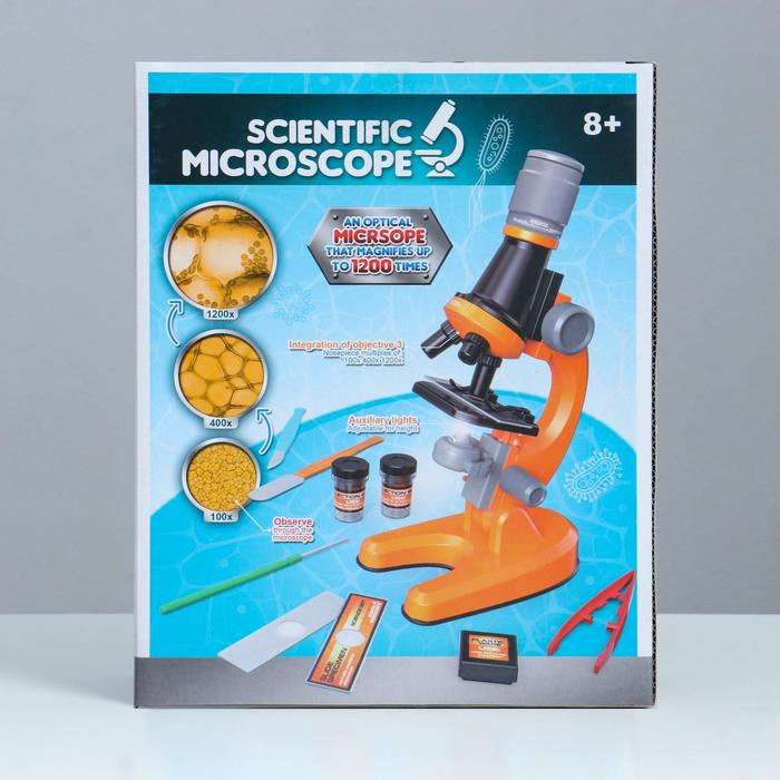 Микроскоп Микроскоп "Юный ботаник" кратность до х1200, оранжевый, подсветка