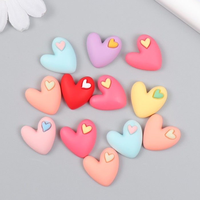 Декор для творчества пластик Декор для творчества пластик "Сердечко в сердечке" набор 12 шт 2х1,8 см