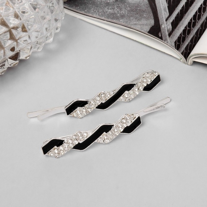 Невидимка для волос  Невидимка для волос "Кэли" (набор 2 шт) грация, 6 см, серебро