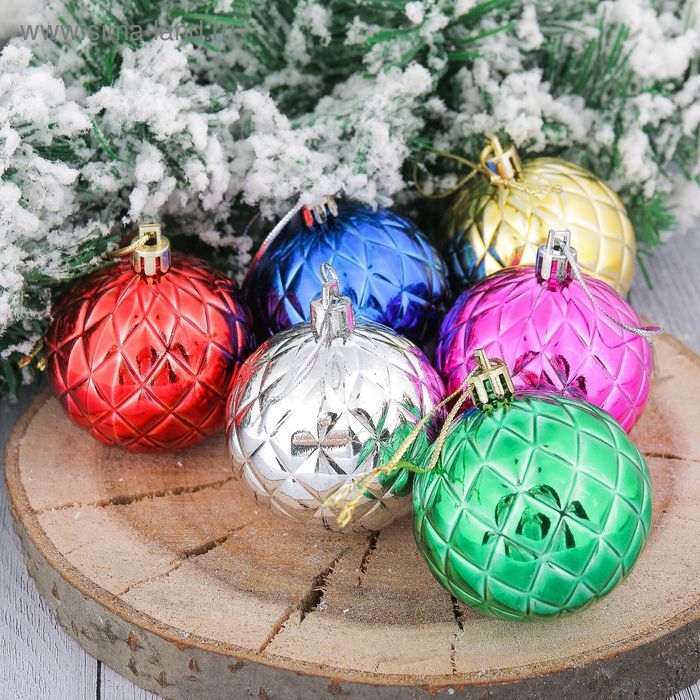 Набор шаров пластик d-6 см, 6 шт Набор шаров пластик d-6 см, 6 шт "Прокси сеточка" микс