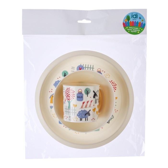 Набор посуды с декором: тарелка D215 мм, миска D130 мм, кружка 280 мл Набор посуды с декором: тарелка D215 мм, миска D130 мм, кружка 280 мл