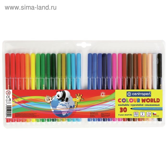 Фломастеры 30 цветов 2.0 мм Centropen 7550/ ТП Colour World, смываемые, европодвес, линия 1.0 мм Фломастеры 30 цветов 2.0 мм Centropen 7550/ ТП Colour World, смываемые, европодвес, линия 1.0 мм