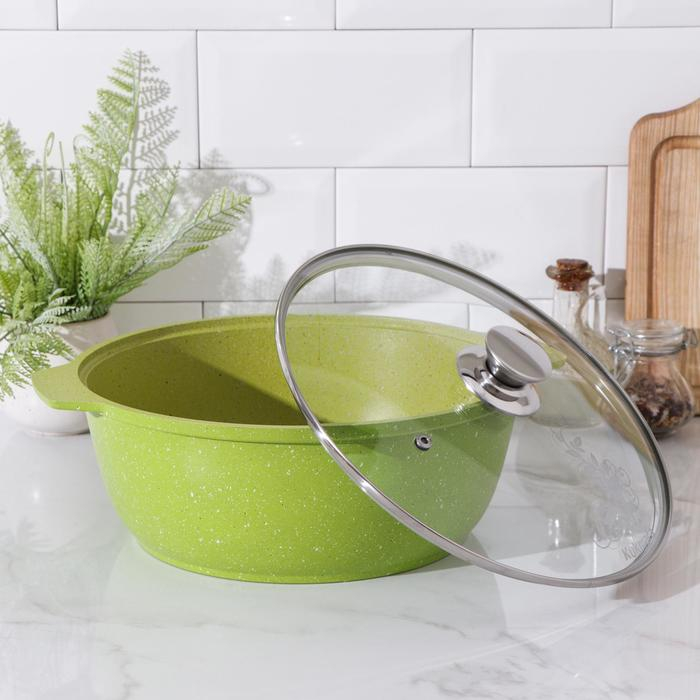 Жаровня Trendy style, 4 л, d=26 см, стеклянная крышка, антипригарное покрытие, цвет зелёный Жаровня Trendy style, 4 л, d=26 см, стеклянная крышка, антипригарное покрытие, цвет зелёный