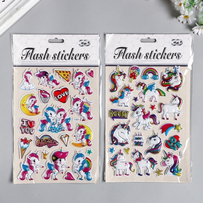 Наклейка пластик объёмные Наклейка пластик объёмные "Единороги" МИКС 28х15 см