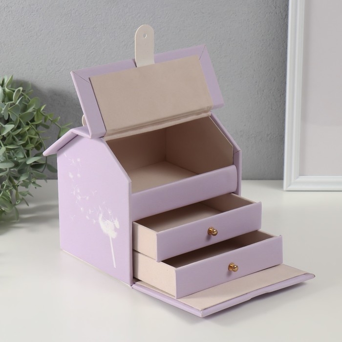 Шкатулка кожзам для украшений домик  Шкатулка кожзам для украшений домик "Зайка" сирень 16,5х19х16,5 см