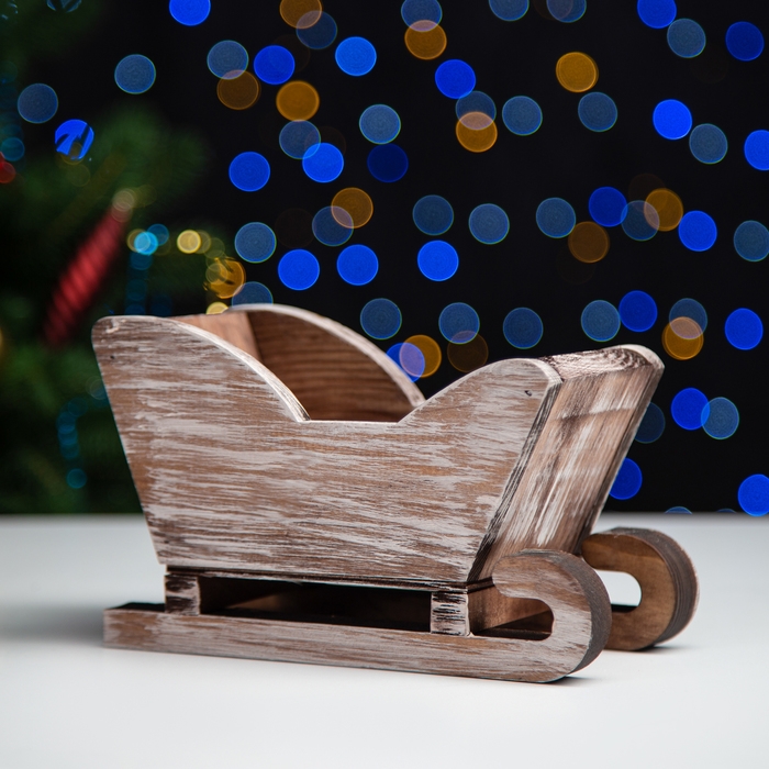 Новый год. Кашпо деревянное 20×12×13 см  Новый год. Кашпо деревянное 20×12×13 см "Санки", состаренный Дарим Красиво