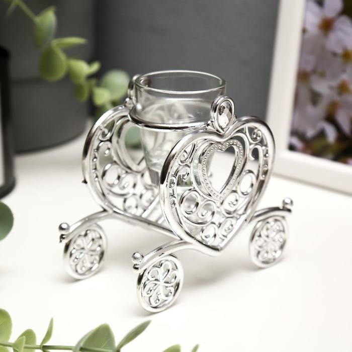 Подсвечник пластик, стекло Подсвечник пластик, стекло "Карета" серебро 9,5х10х6 см