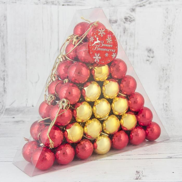Набор шаров пластик d-3 см, 56 шт Набор шаров пластик d-3 см, 56 шт "Треугольник" золото красный