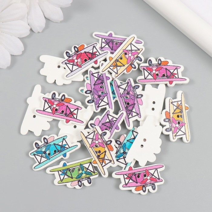 Пуговицы дерево для творчества 2 прокола Пуговицы дерево для творчества 2 прокола "Самолет с пропеллером" набор 20 шт 3,2х1,9 см