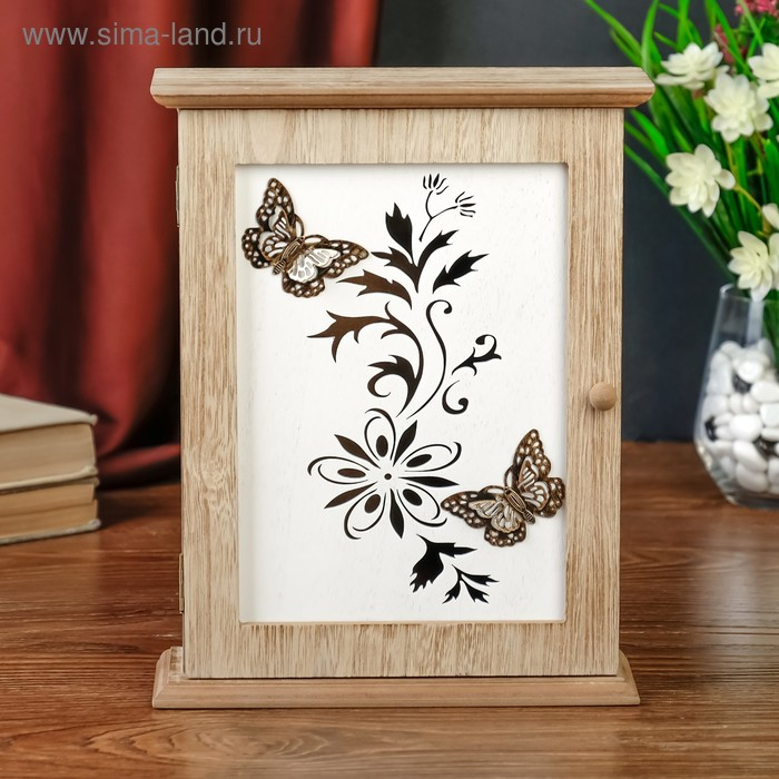 Ключница дерево 6 крючков Ключница дерево 6 крючков "Бабочки на цветке" 25,5х6,5х20,5 см