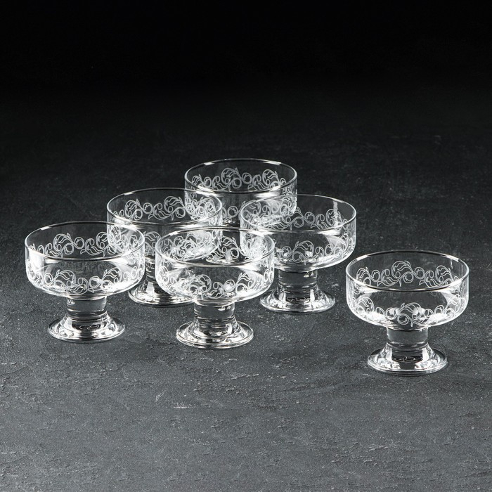 Набор креманок «Флора», 220 мл, с гравировкой, 6 шт Набор креманок «Флора», 220 мл, с гравировкой, 6 шт