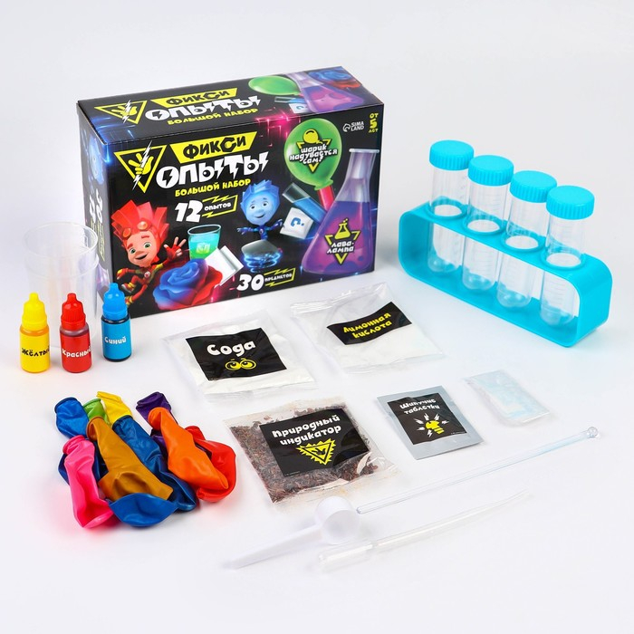 Набор для опытов Фиксики «Фикси опыты. Большой набор», 12 опытов, Файер и Нолик Набор для опытов Фиксики «Фикси опыты. Большой набор», 12 опытов, Файер и Нолик