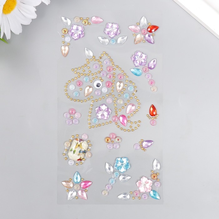 Наклейка пластик стразы "Единорожка" МИКС 19х9 см