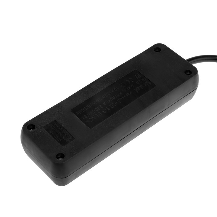 Удлинитель Uniel Standart, 3 розетки, 3 м, 10 А, 2500 Вт, без з/к, черный Удлинитель Uniel Standart, 3 розетки, 3 м, 10 А, 2500 Вт, без з/к, черный