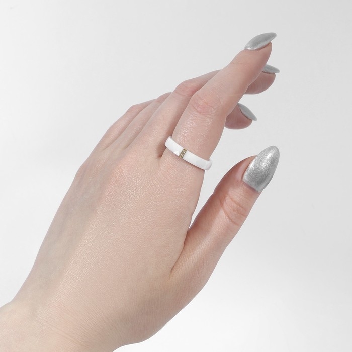 Кольцо керамика «Дуо» со стеклом, огранка ромб, цвет белый в золоте, 18 размер