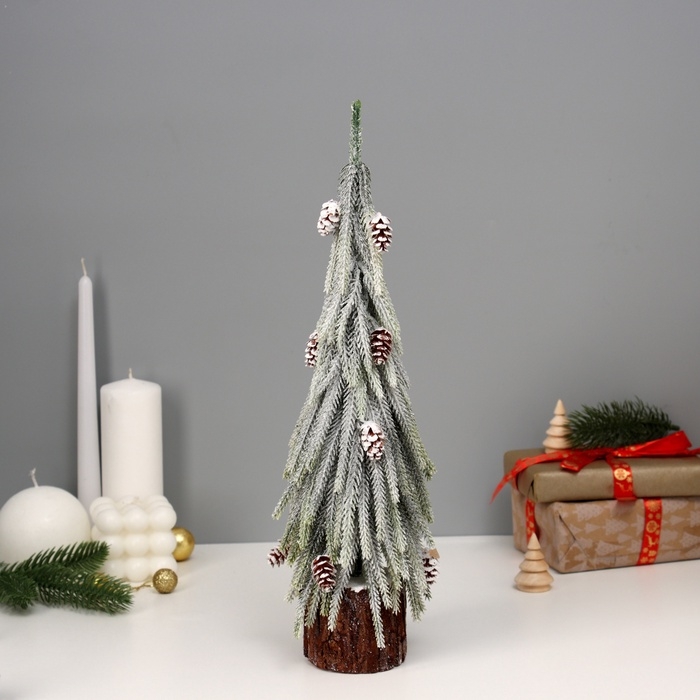 Искусственная ёлка заснеженная настольная «Зимнее волшебство. Длинные ветки» горшочке, 38 см, с шишками, ветки литые отгибаются