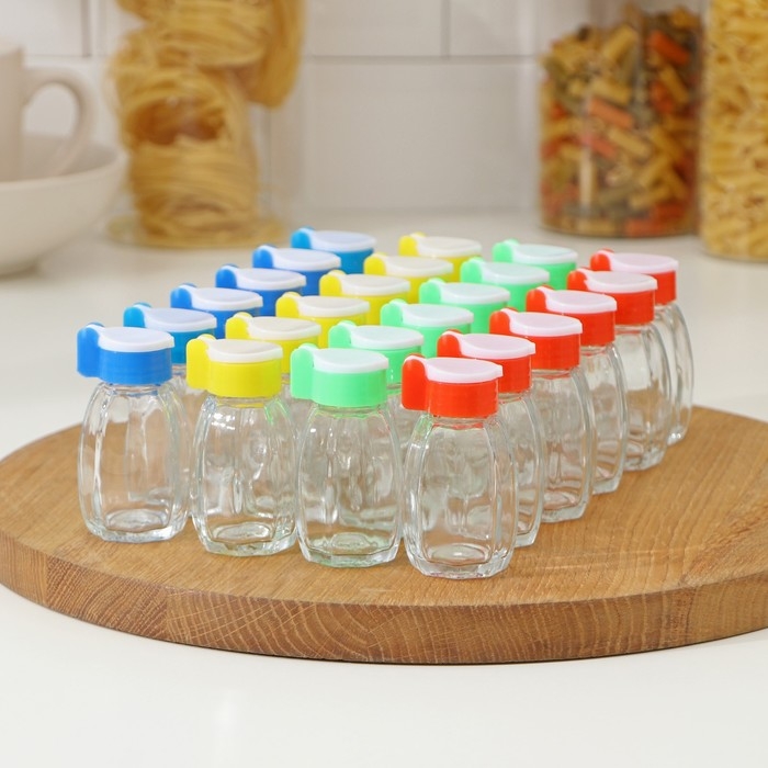 Набор стеклянных солонок Доляна «Грани», 30 мл, 3,5×7 см, 24 предмета, цвет МИКС Набор стеклянных солонок Доляна «Грани», 30 мл, 3,5×7 см, 24 предмета, цвет МИКС