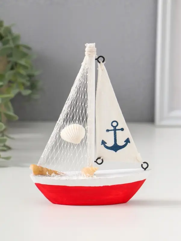 Сувенир дерево "Парусная лодка с якорем на парусе" бело-красный 11х2,5х14 см