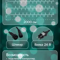 Гирлянда &laquo;Клип-лайт&raquo; 5 нитей по 20 м, IP44, УМС, тёмная нить, 665 LED, свечение мульти, 24 В
