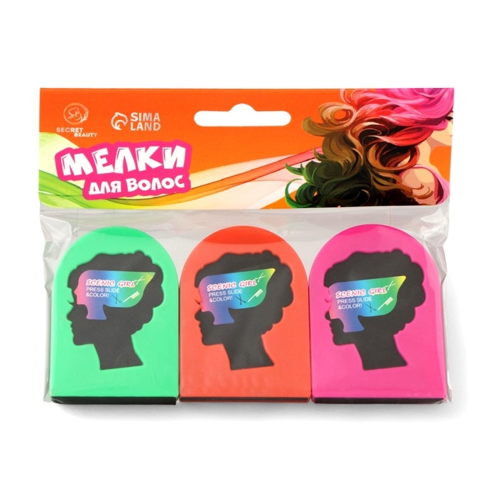 Мелок для волос с зажимом, набор 3 цвета Мелок для волос с зажимом, набор 3 цвета