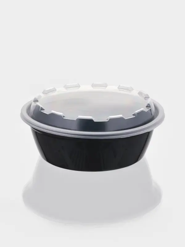 Контейнер одноразовый с крышкой, 530 мл, круглый, пластик, чёрный