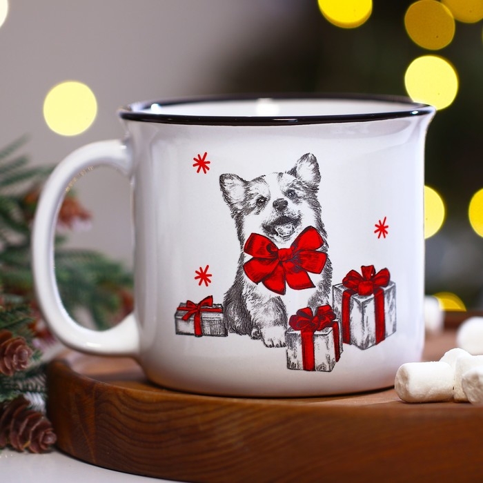 Кружка новогодняя керамическая «Корги», 450 мл, цвет белый