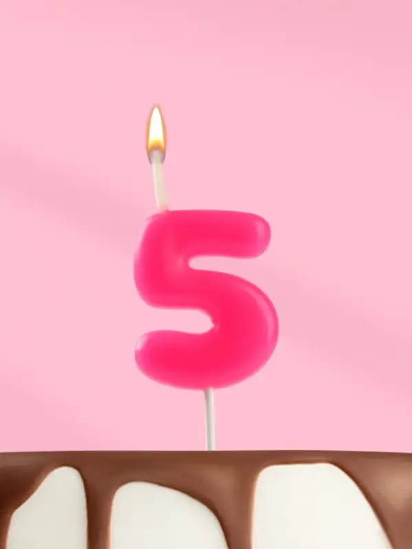 Свеча для торта «Неоновая», цифра 5, розовая Свеча для торта «Неоновая», цифра 5, розовая