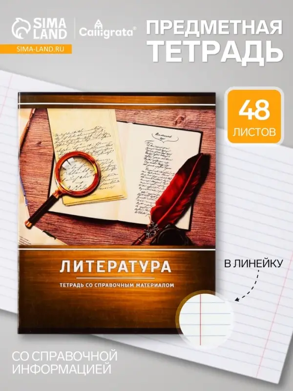 Предметная тетрадь по литературе Calligrata &laquo;Металл&raquo;, 48 листов, в линейку, со справочным материалом, обложка из мелованного картона