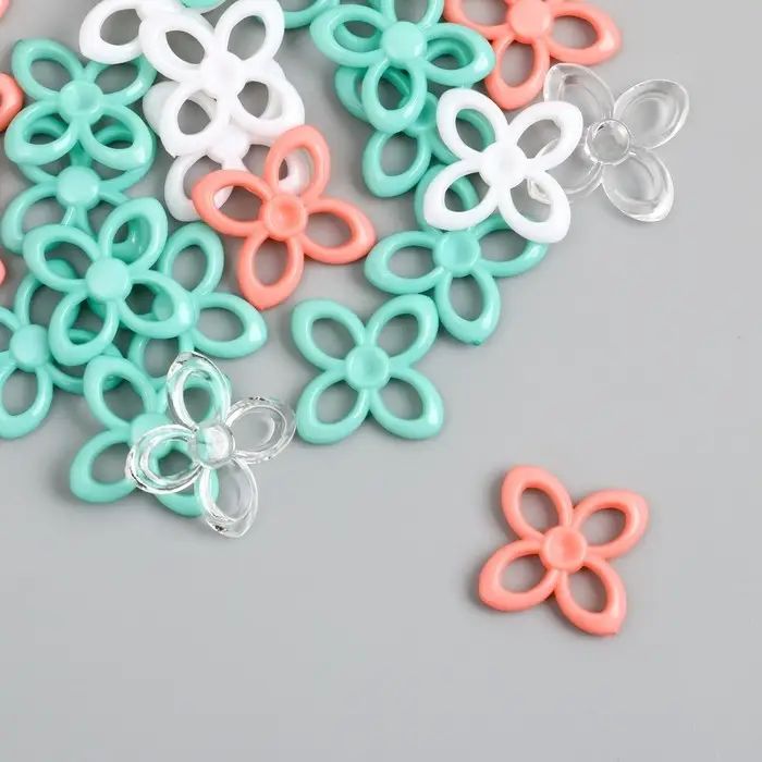 Декор для творчества "Цветок. Мятный, персик, белый и прозрачный" н-р 20 гр 2,8х2,8х0,4 см