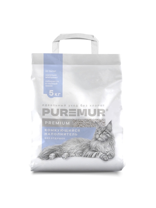 Наполнитель минеральный комкующийся PureMur Premium 5 кг,бумажный пакет Наполнитель минеральный комкующийся PureMur Premium 5 кг,бумажный пакет