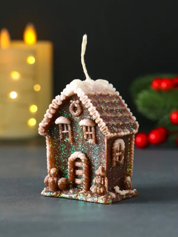 Свеча новогодняя "Домик с Ёлкой" 5,2х4х7 см, коричневый