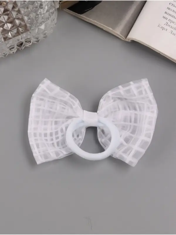 Резинка для волос «Бантик», хрусталь клетка, 9 см, белая