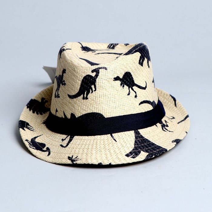 Панама детская соломенная для мальчика «Динозаврики», р-р 52-54 Панама детская соломенная для мальчика «Динозаврики», р-р 52-54