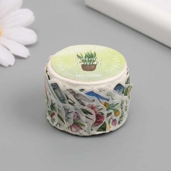 Наклейка бумага Наклейка бумага "Домашние цветы" 1,2 - 2,5 см 100 шт в рулоне 11х8 см