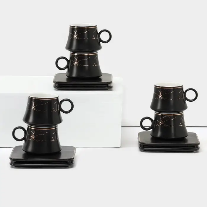 Набор кофейный &laquo;Мейси&raquo;, 12 предметов: 6 чашек 100 мл, 6 блюдец d=11 см, керамика, чёрный