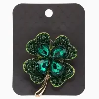 Брошь &laquo;Клевер&raquo;, на удачу, цвет изумрудный в золоте